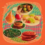 Colorful Vintage Poster Of Authentic Lebanese Cuisine Dishes On In Colorful Cooking Art Posters