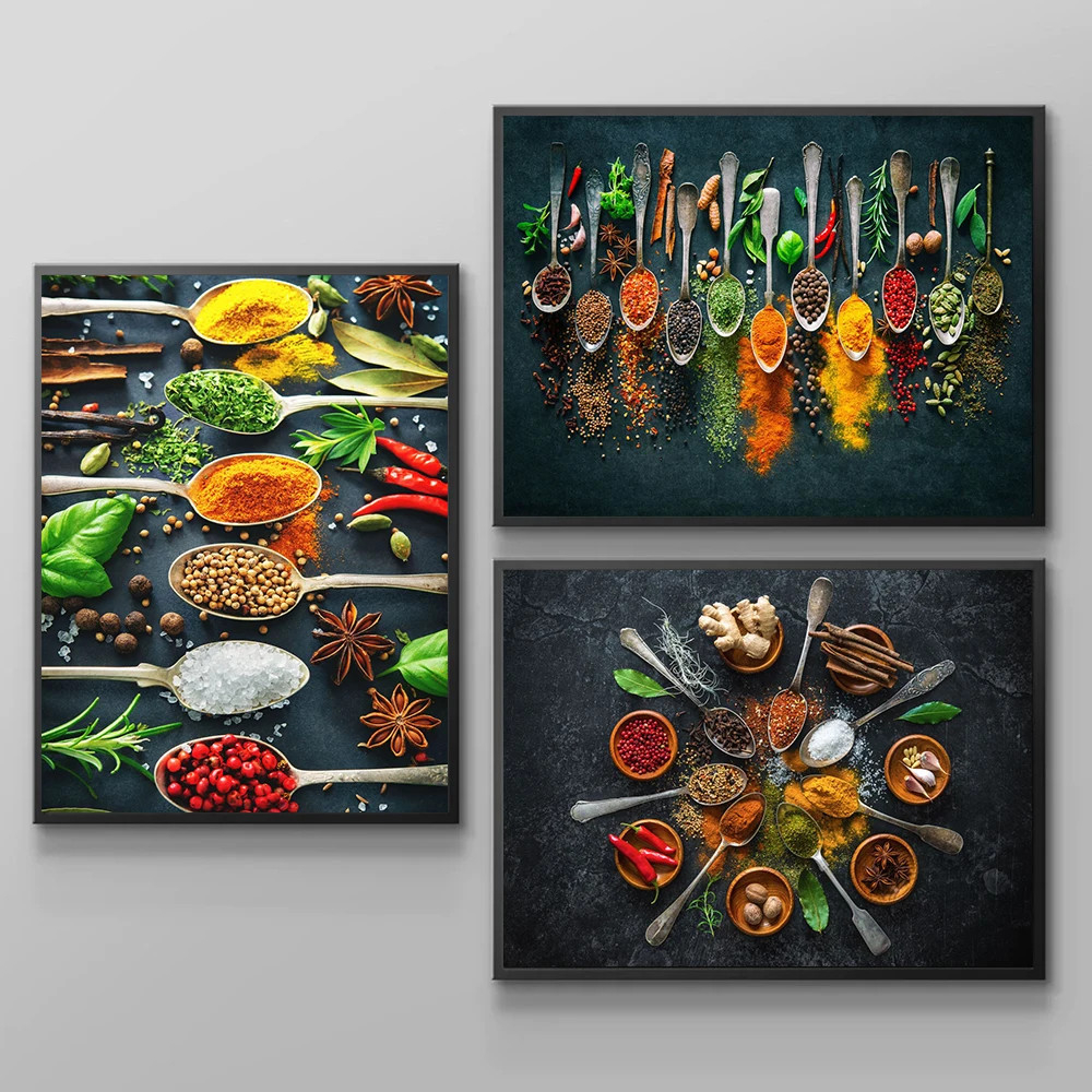 Modern Cooking Herbs Spices Sushi Kitchen Utensils Spoon Wall Art Canvas  Painting Luxury Artwork Poster Print Home Picture Decor - Aliexpress pertaining to Colorful Cooking Art Posters